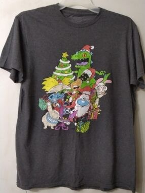 Nickelodeon Characters Holiday Graphic Tee - Dark Gray Men's Sz Large